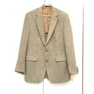 Harris Tweed Blazer Sport Coat Vintage Lord & Taylor 43 Beige